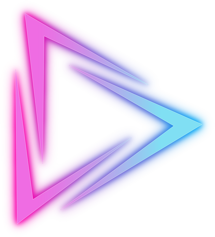 Neon arrow triangle glowing in pink and purple light